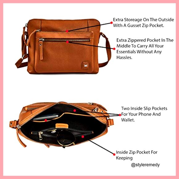 Alldaily Small Triple Zip Crossbody Purse for Women, Vegan  Small Genuine Top-Grain Leather Crossbody Bag with Triple Zip Pockets
